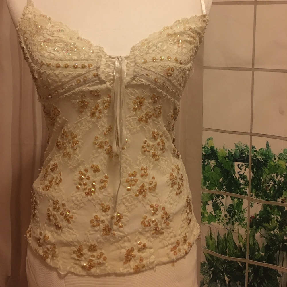 Small cream sequin tank top
